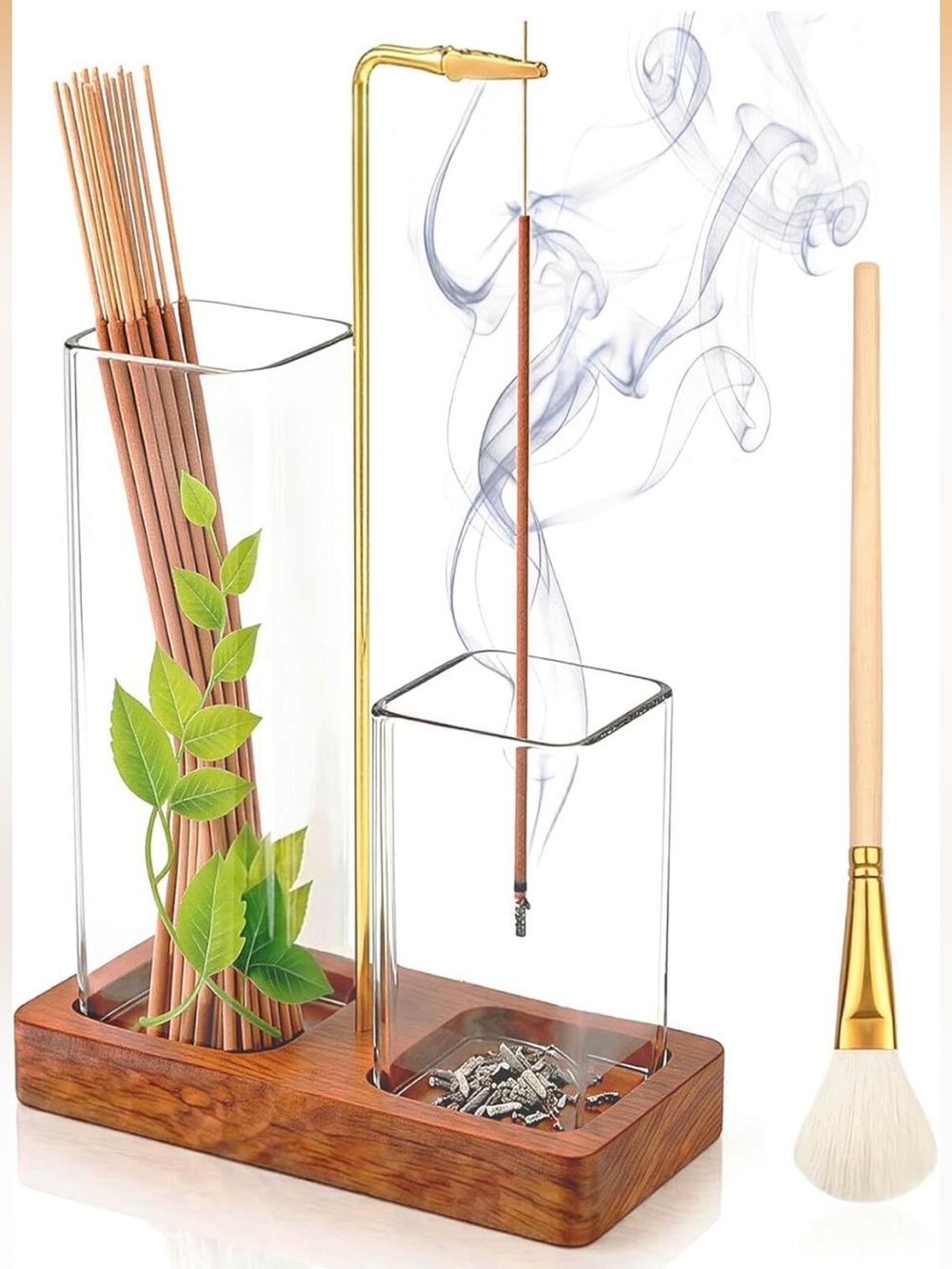Wooden Base Glass Incense Holder Set